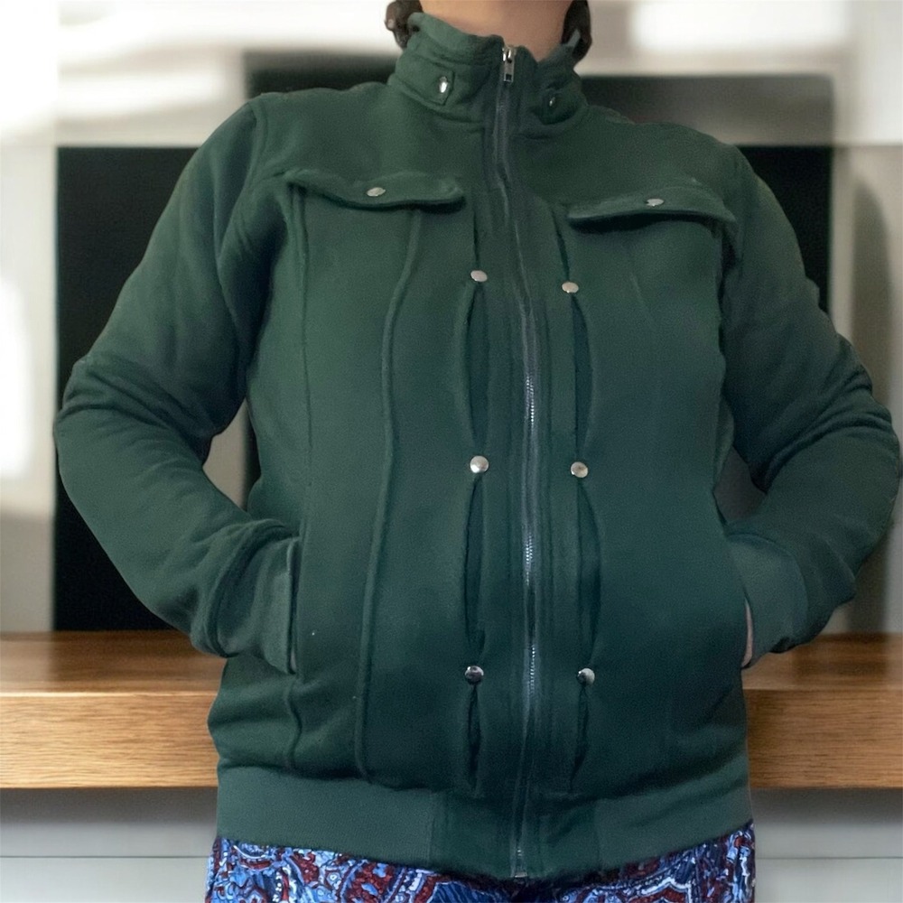 DOUBLJU Women's 2XL Green Military Style Full Zip Jacket cotton heavy Coat